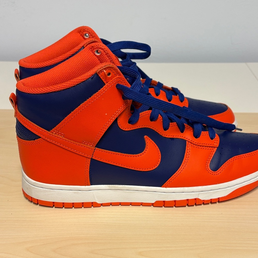 Orange and Blue High-Top Nike Dunks